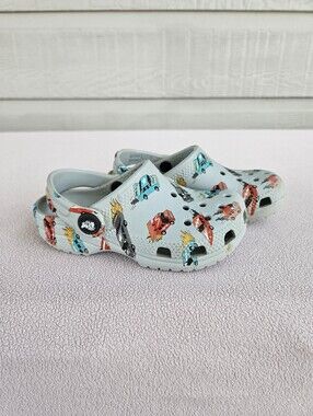 Crocs Classic Clog Toddler SZ 9 Slip-On Grey Race Car Graphic Multi Water Shoes